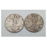 2 Walking Liberty Silver Half Dollars 1944 US Coin