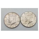 2 Silver Half Dollar US Kennedy Coins 1964