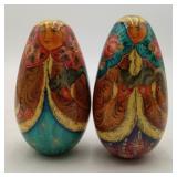 Russian Lacquer Painted Signed Folk Art Eggs 2pcs