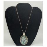 Sterling Silver Abalone Pendant Necklace HEAVY