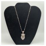 Sterling Silver Domed Owl Pendant Necklace 9.7gms