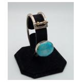 925/14K Native American Turquoise Cuff Bracelet
