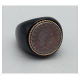 14K Black Onyx Italian Lire Coin Ring