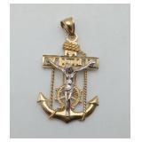 14K Gold Crucifix  Cross Anchor Pendant 5.1gr