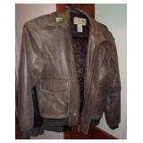 LL Bean Brown Leather Bomber Jacket sz L reg