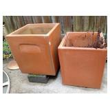 2 Square Teracotta Flower Pots Planters