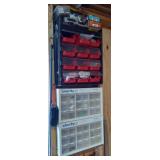 3 Plastic Parts Bins inc Hardware ATTACHED TO WALL