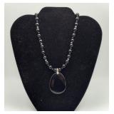Sterling Silver Onyx Pendant Bead Necklace