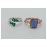 Emerald & Opal LAB CREATED rings Rhodium Plated