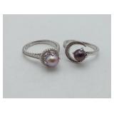 2 Pearl CZ Rhodium Plated Rings