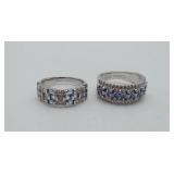 2 Tanzanite CZ Ring LAB CREATED Rhodium Plated