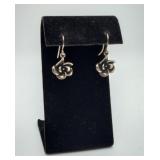 Sterling Silver Dangle Rose Flower Earrings
