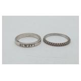 2 Sterling Silver Band Rings CZ Stones