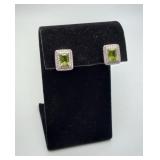 Sterling Silver Peridot & CZ Emerald CUT Earrings