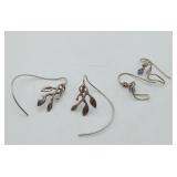 2 Sterling Silver Dangle Earrings Amethyst Beads