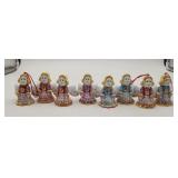 8 Russian Painted Pottery Angel Ceramic Ornaments