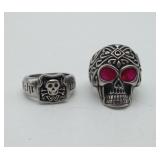 2 Silver Skull Rings Skull & Cross Bones