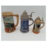 Lidded German Beer Stoneware Beer Stein & 2 others