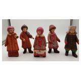 5 Russian Folk Art Wood Figures SIGNED