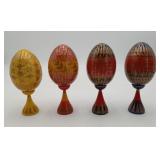 4 Gold Painted Lacquer Pysanka Eggs & Stands