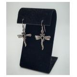Dragonfly Sterling Silver Earrings Onyx Stone