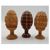 3 Ukrainian Wooden Pysanka Eggs Birch Bark Accents