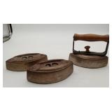Set of 3 Nickel Plate Sad Iron Wood Handle