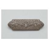 14k White Gold Art Deco Diamond Filigree Pin 4.7g
