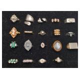 Large Lot Costume Jewelry Rings Rhinestones &Other