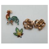 Sterling Maple Leaf Enamel Rooster Trifari Earring