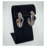 Sterling Silver Marcasite Onyx Hoop Earrings 13grm