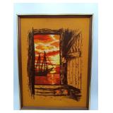 MCM 1970's Crewel Embroidery Tapestry Sailboat