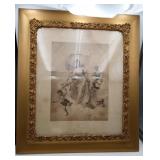 Art Deco Cherub Print Gold Framed Art