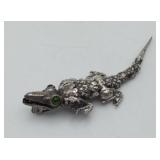 Sterling Silver Alligator Crocodile Green Gem Eyes