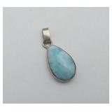 Sterling Silver Larimar Stone Pear Shape Pendant