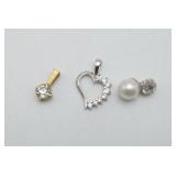 Sterling Heart FAUX Pearl Rhinestone Pendants