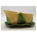 Morton Glazed Pottery Double Lily Planter
