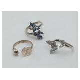 3 Sterling Silver Rings Missing Stones 9 grams