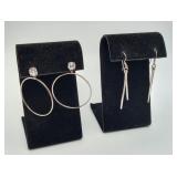 Sterling CZ Hoop Earrings  Bar Drop Earrings