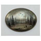 Fedoskino Mother of Pearl Painted Russian Brooch