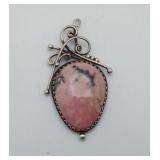 Pink Rhodonite Stone Cabochon Pendant