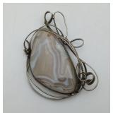 ARTIST Banded Agate Silver Wrapped Pendant