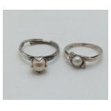 2 Sterling Silver Pearl Rings One is Adjustable