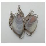 Botswana Agate Stone Silver Filigree Brooch NOT SS