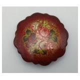 Black Red Lacquer Russian Moskva Floral Brooch