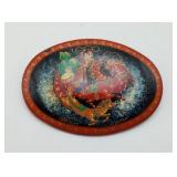Russian Lacquer Folk Ark SIGNED Brooch