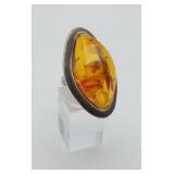Large Baltic Amber Sterling Silver Ring