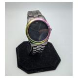 Steve Madden Womens Black Dial Watch Rainbow Bezel