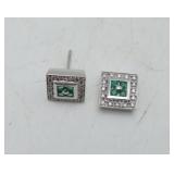 14k Gold Emerald Green Stone Diamond Earring 3gTW