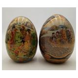 2 Japanese Satsuma Style Porcelain Eggs Gold Gild